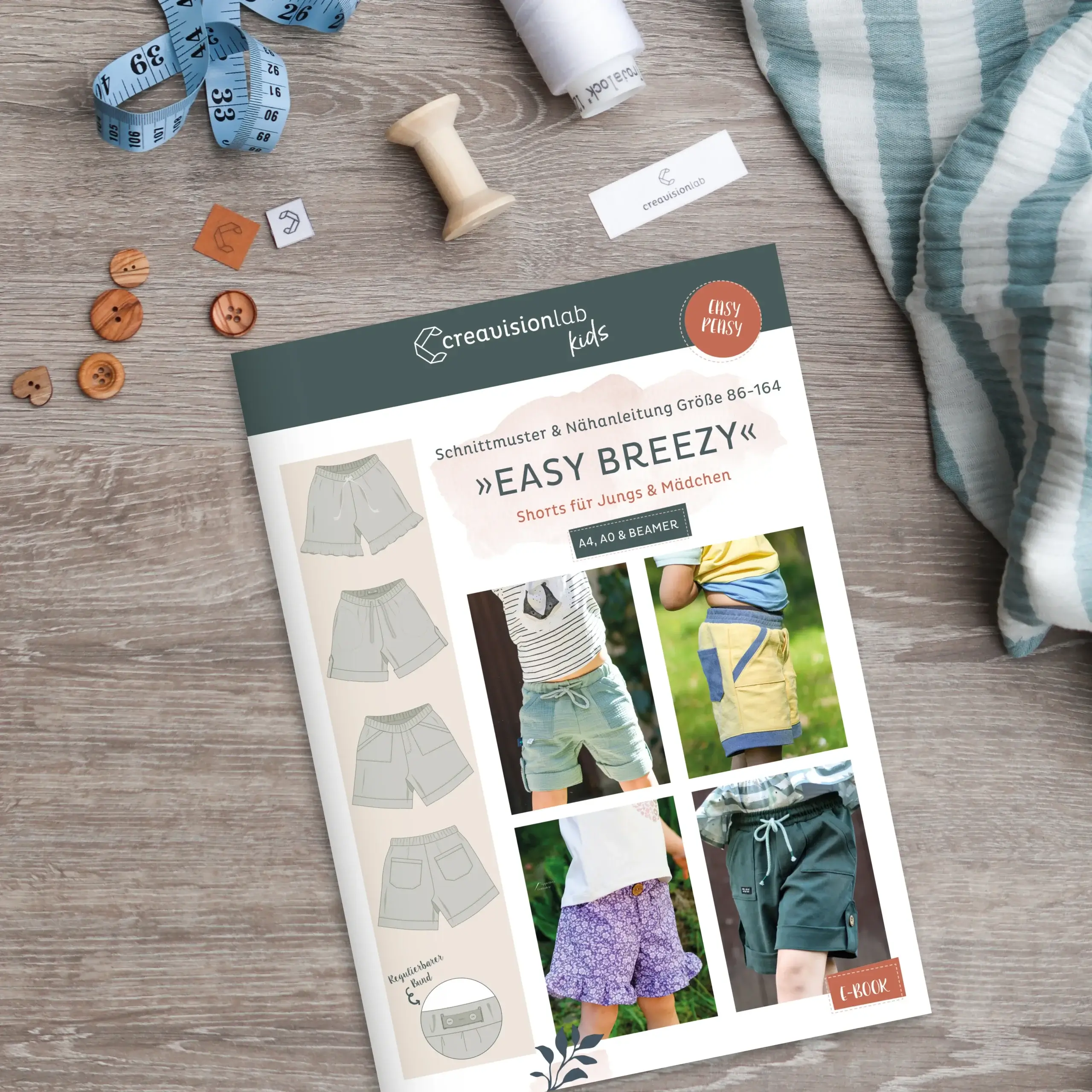 Kindershorts Schnittmuster Easy Breezy – luftige Kinderhose zum Selbernähen, ideal als Sommer Schnittmuster für Kinder in den Größen 86–164.