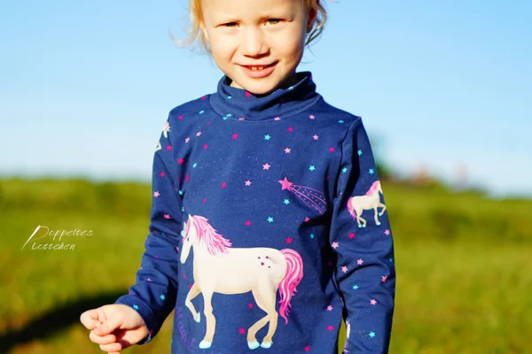 3. Nähen für Anfänger: Kinder-Longsleeve mit Kragen oder Halsbündchen, Schnittmus-ter kostenlos erhältlich.