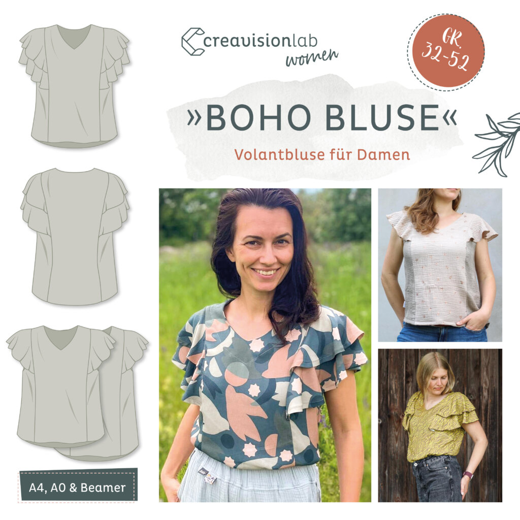 Schnittmuster Damenbluse – Boho Bluse mit luftigen Ärmelvolants selbst nähen